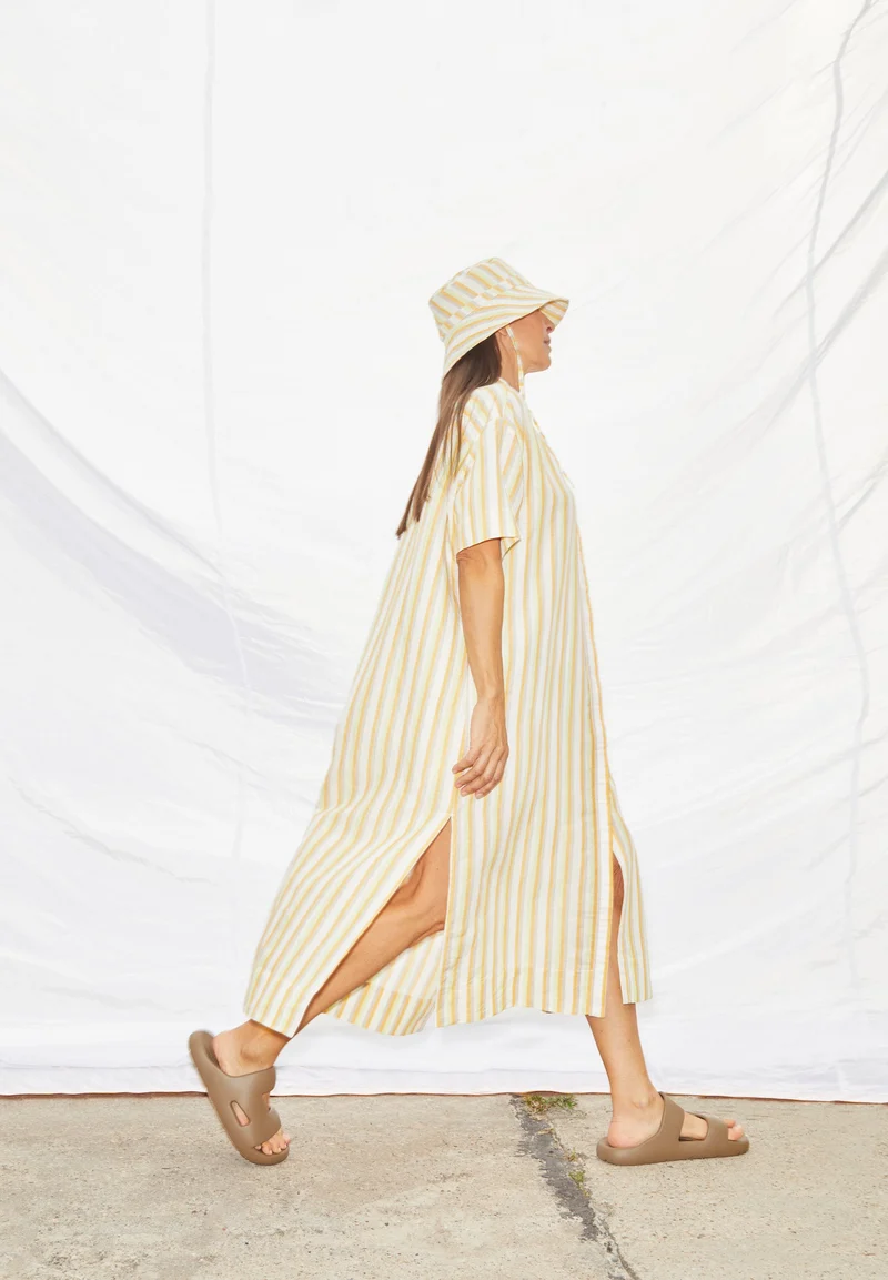 SESSAA STRIPED LINO | off white-mangorange