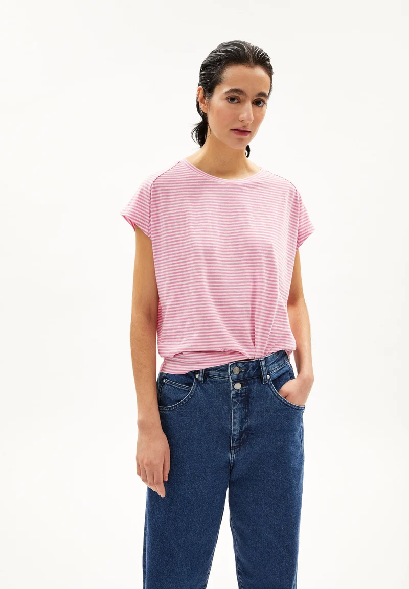 ONELIAA LOVELY STRIPES T-SHIRT | raspberry pink-oatmilk