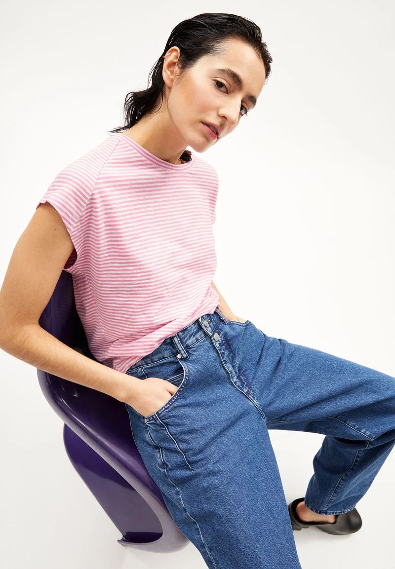 ONELIAA LOVELY STRIPES T-SHIRT | raspberry pink-oatmilk