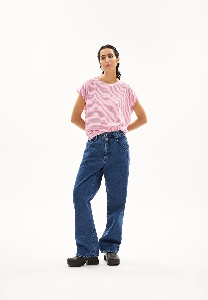 ONELIAA LOVELY STRIPES T-SHIRT | raspberry pink-oatmilk