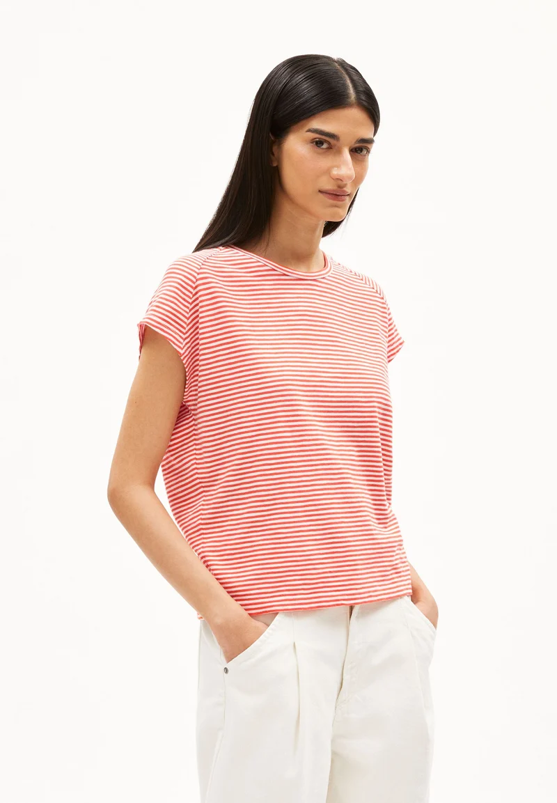 ONELIAA LOVELY STRIPES T-SHIRT | poppy red-oatmilk