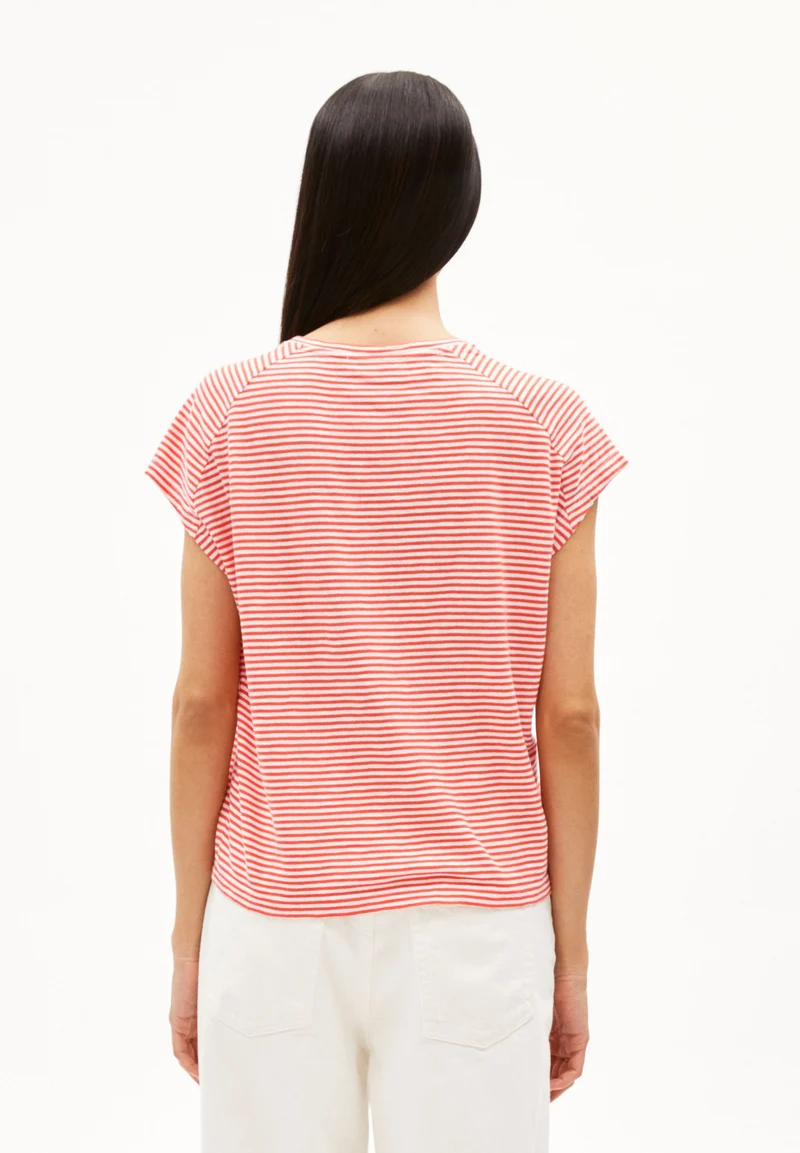 ONELIAA LOVELY STRIPES T-SHIRT | poppy red-oatmilk
