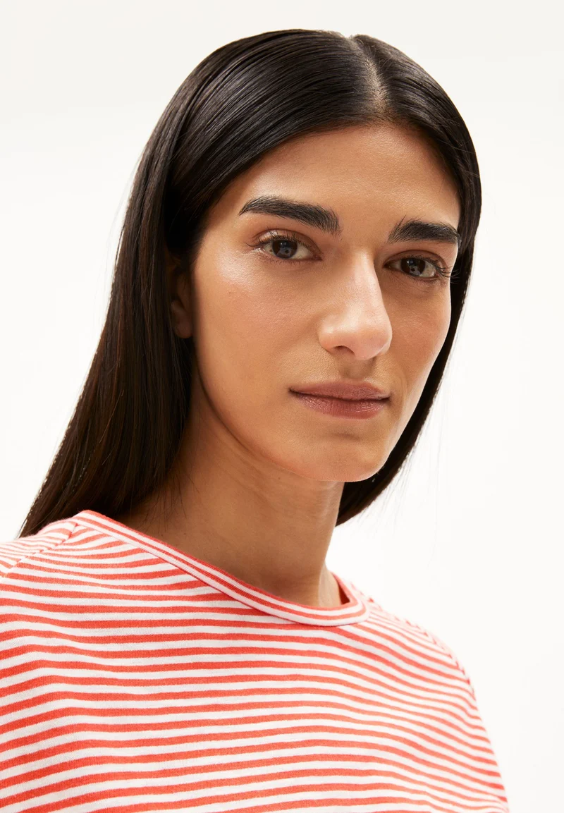 ONELIAA LOVELY STRIPES T-SHIRT | poppy red-oatmilk