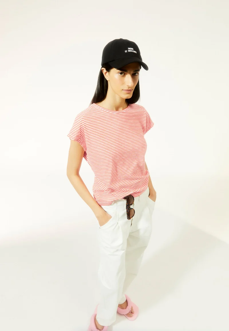 ONELIAA LOVELY STRIPES T-SHIRT | poppy red-oatmilk