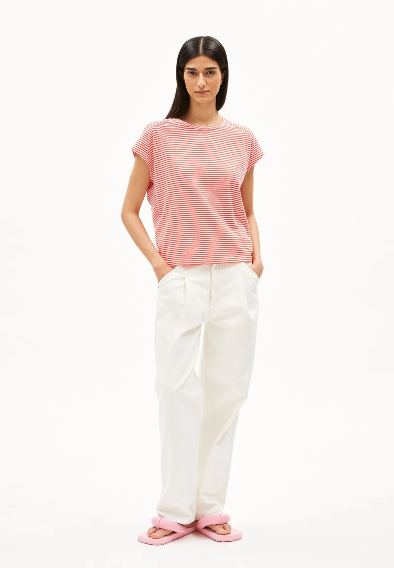 ONELIAA LOVELY STRIPES T-SHIRT | poppy red-oatmilk