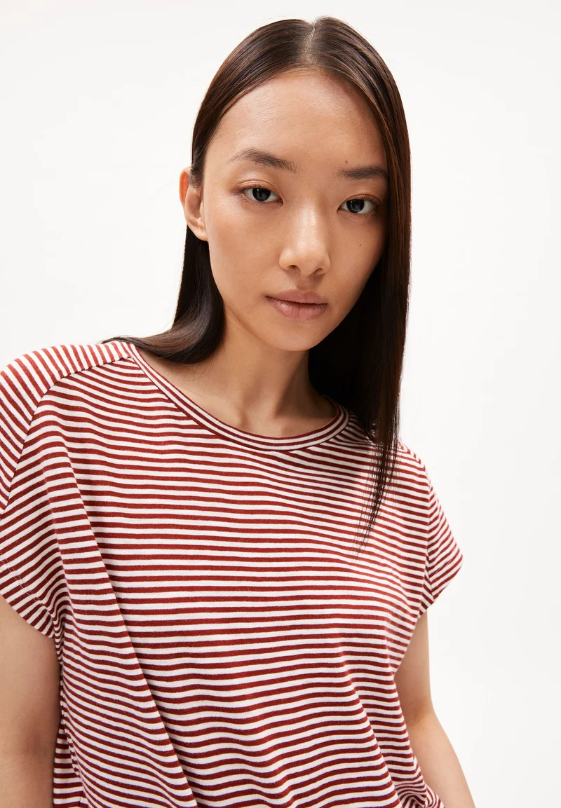ONELIAA LOVELY STRIPES T-SHIRT | dark crimson-oatmilk