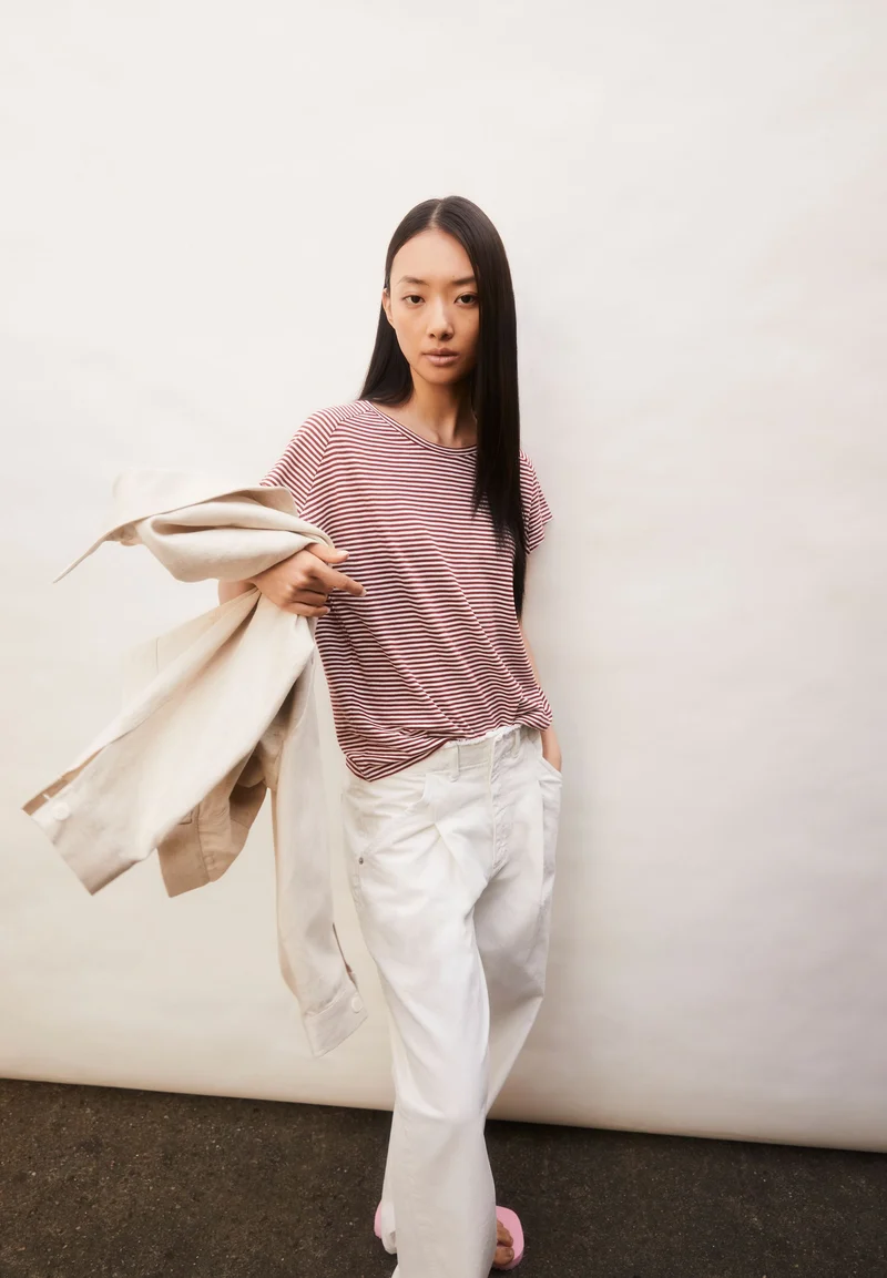 ONELIAA LOVELY STRIPES T-SHIRT | dark crimson-oatmilk