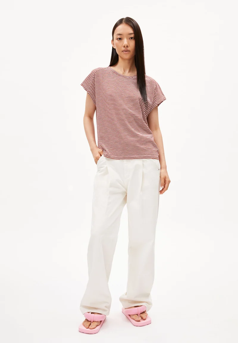 ONELIAA LOVELY STRIPES T-SHIRT | dark crimson-oatmilk