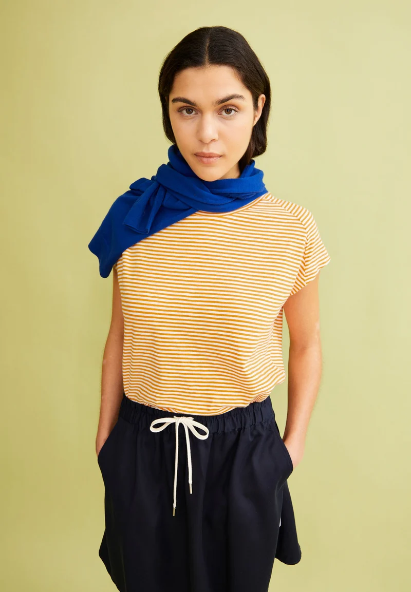 ONELIAA LOVELY STRIPES T-SHIRT | oatmilk-light tangerine