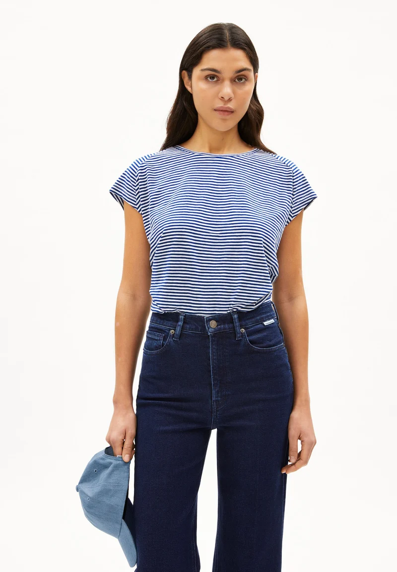 ONELIAA LOVELY STRIPES T-SHIRT | oatmilk-lapis blue