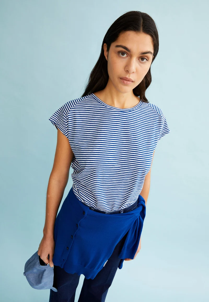 ONELIAA LOVELY STRIPES T-SHIRT | oatmilk-lapis blue