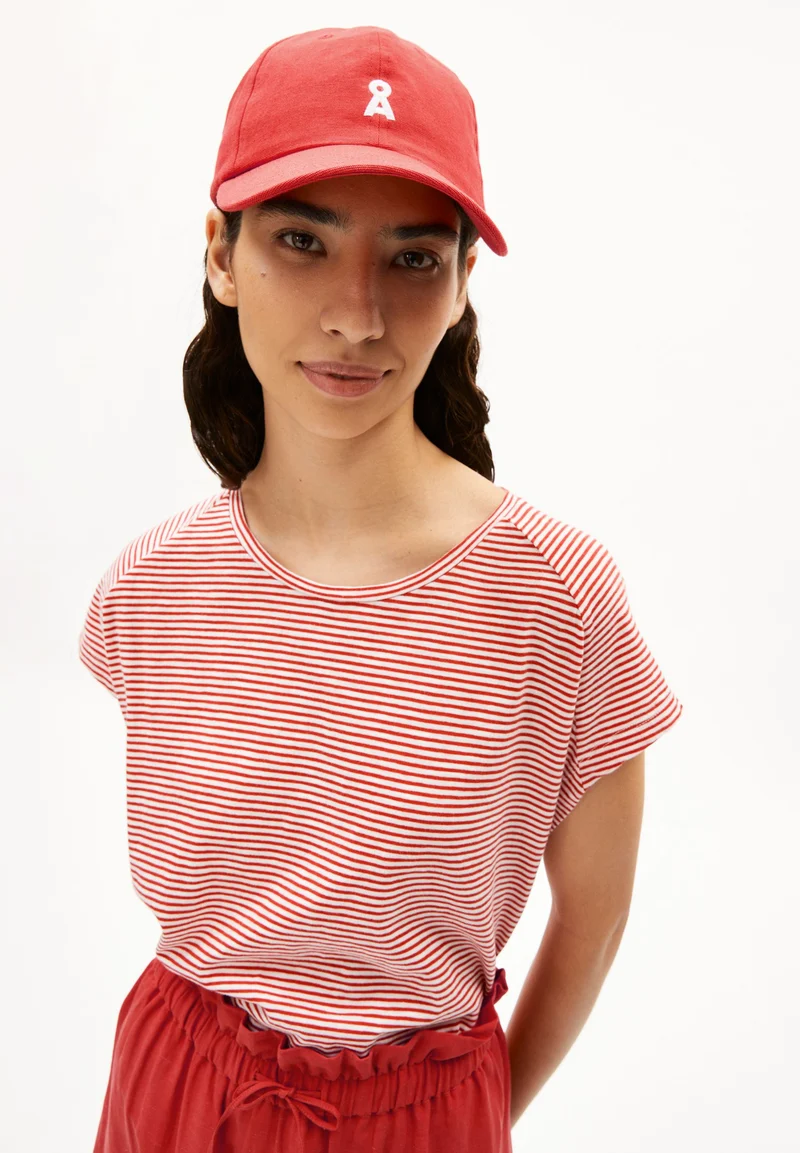 ONELIAA LOVELY STRIPES T-SHIRT | oatmilk-coral blush