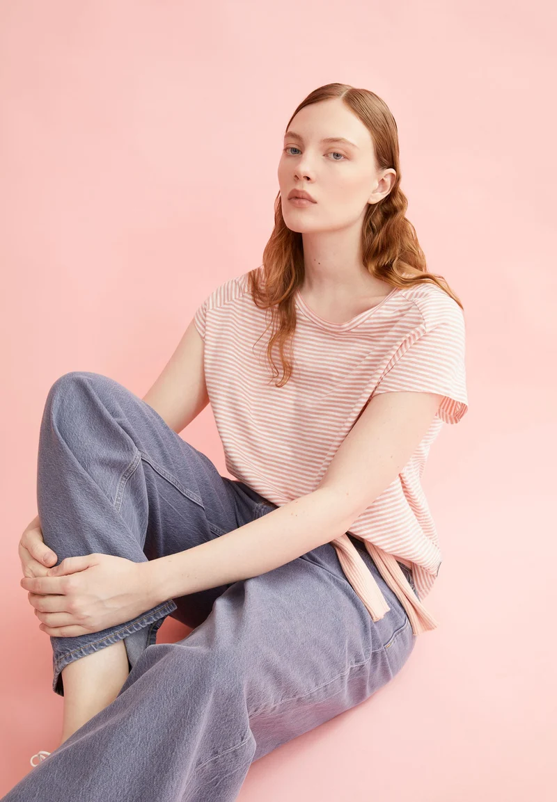 ONELIAA LOVELY STRIPES T-SHIRT | oatmilk-deep rosalilly