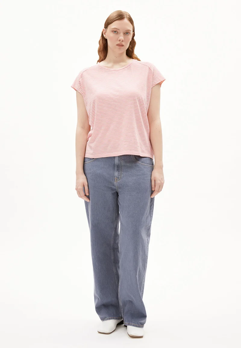 ONELIAA LOVELY STRIPES T-SHIRT | oatmilk-deep rosalilly