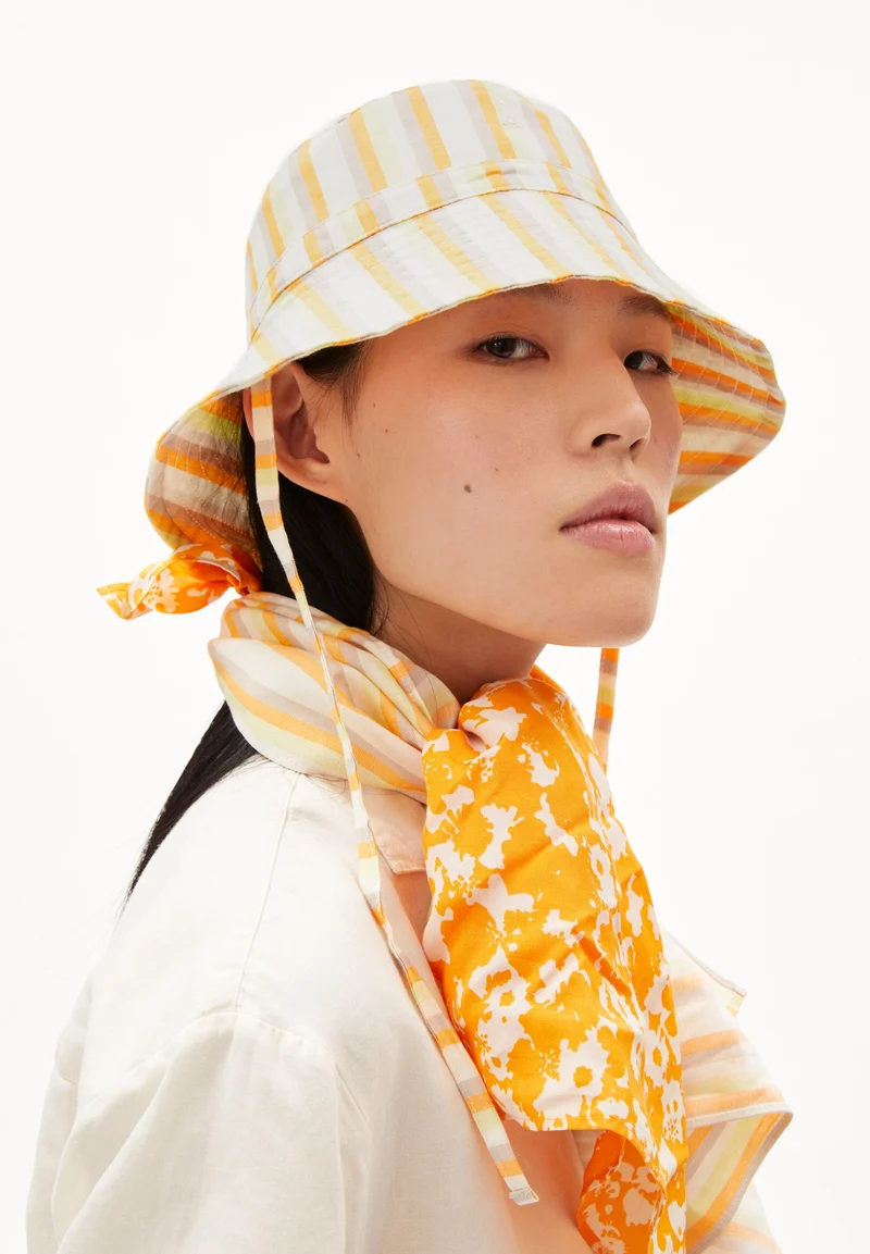 HAALEY STRIPED LINO | off white-mangorange