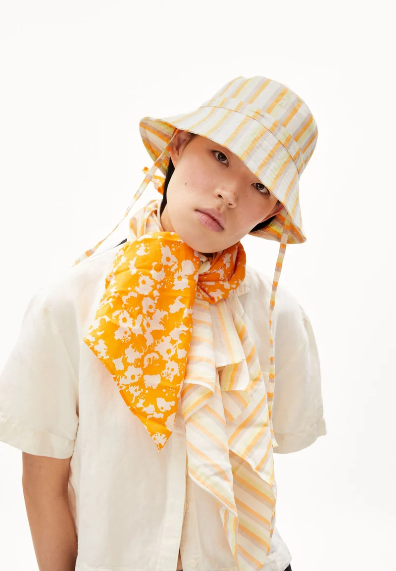HAALEY STRIPED LINO | off white-mangorange