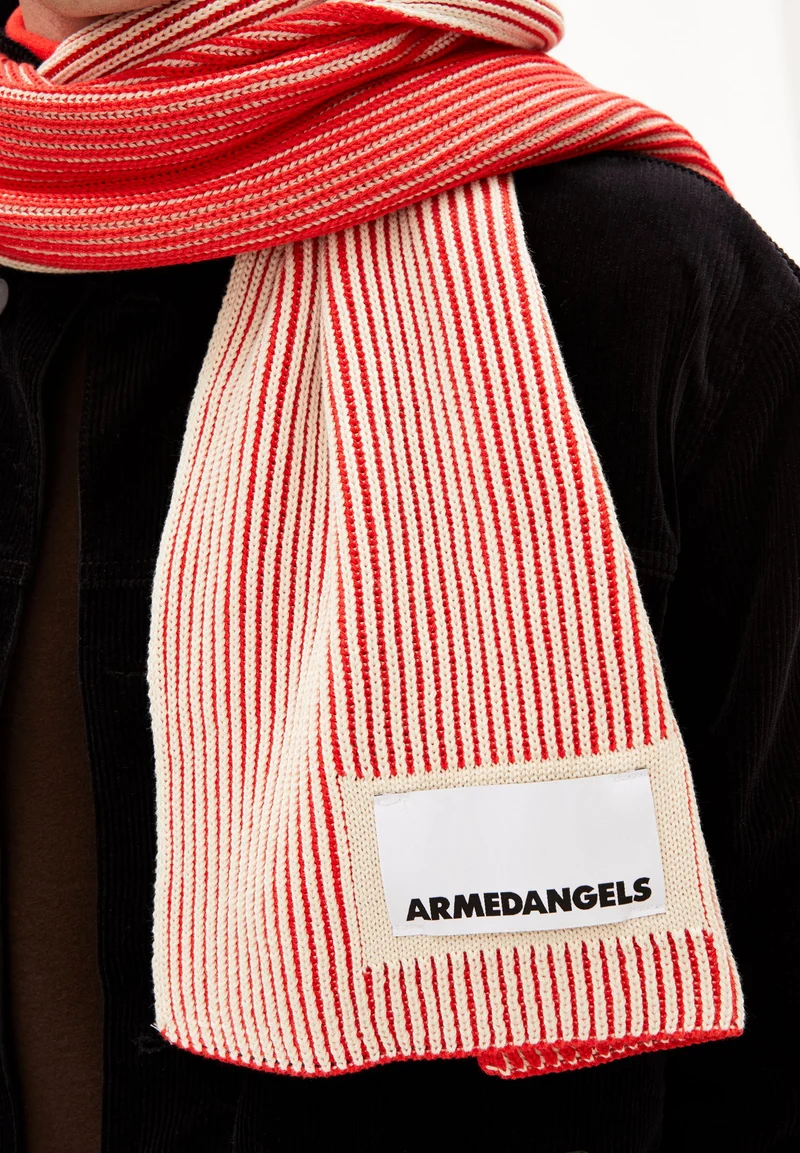 YURAA LOGO SCARF | red alert-oatmilk