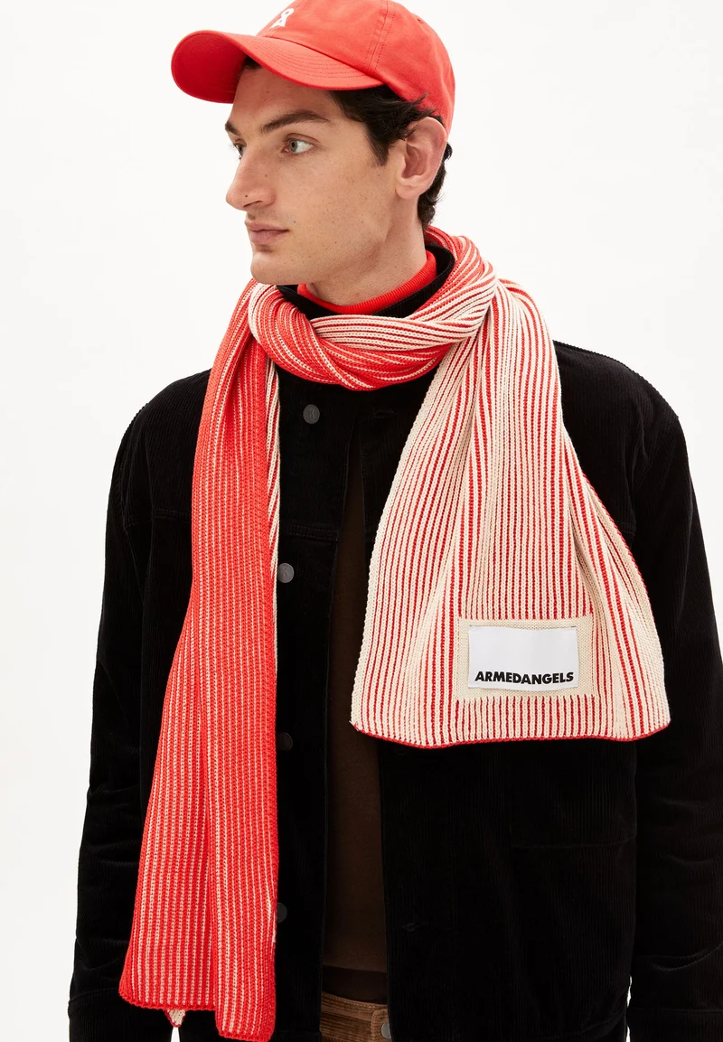 YURAA LOGO SCARF | red alert-oatmilk