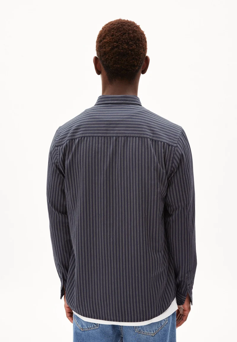 QUAASA STRIPES LANGARMHEMD | night sky-stoney beige