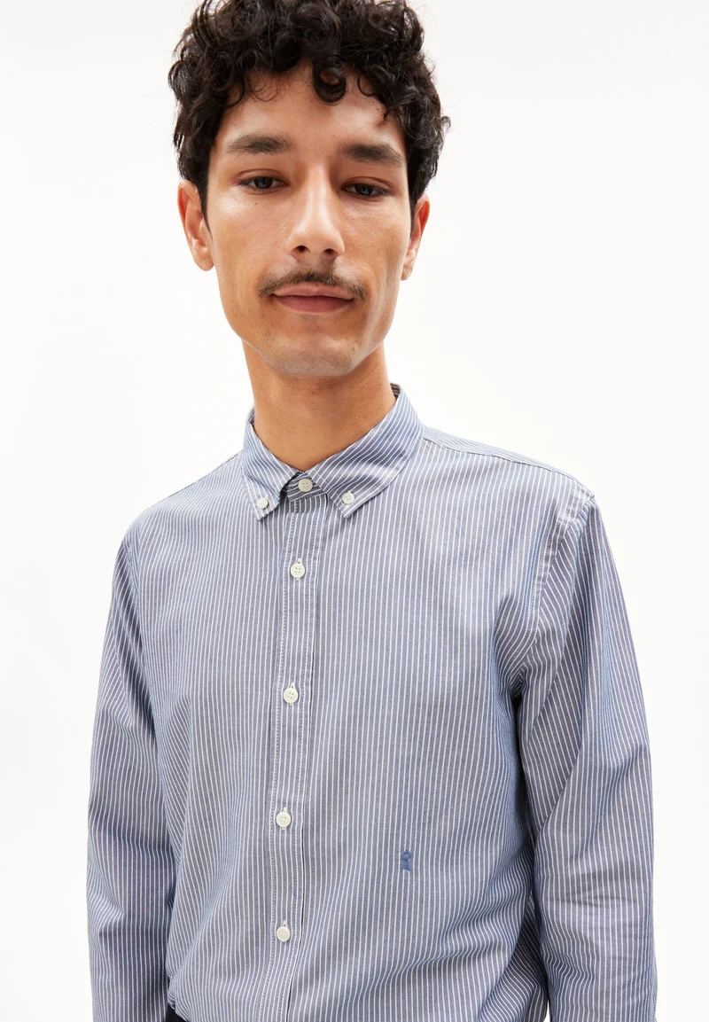 QUAASA STRIPES LANGARMHEMD | white-faded indigo