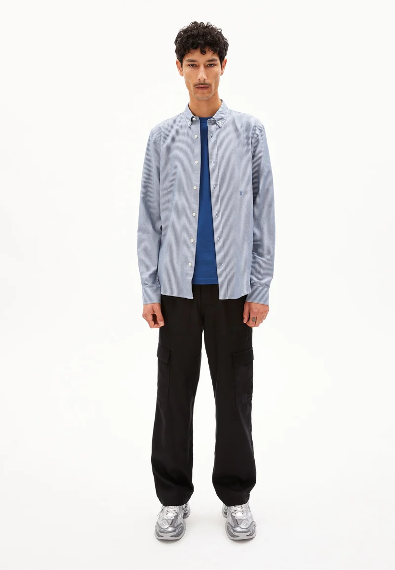 QUAASA STRIPES LANGARMHEMD | white-faded indigo