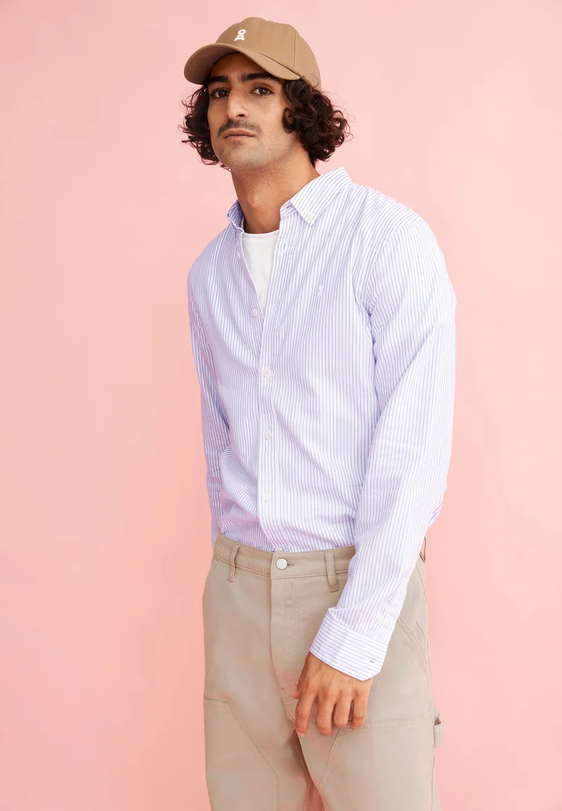 QUAASA STRIPES LANGARMHEMD | white-lapis blue