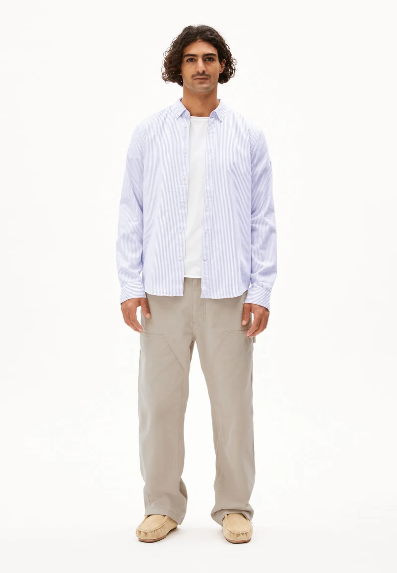 QUAASA STRIPES LANGARMHEMD | white-lapis blue