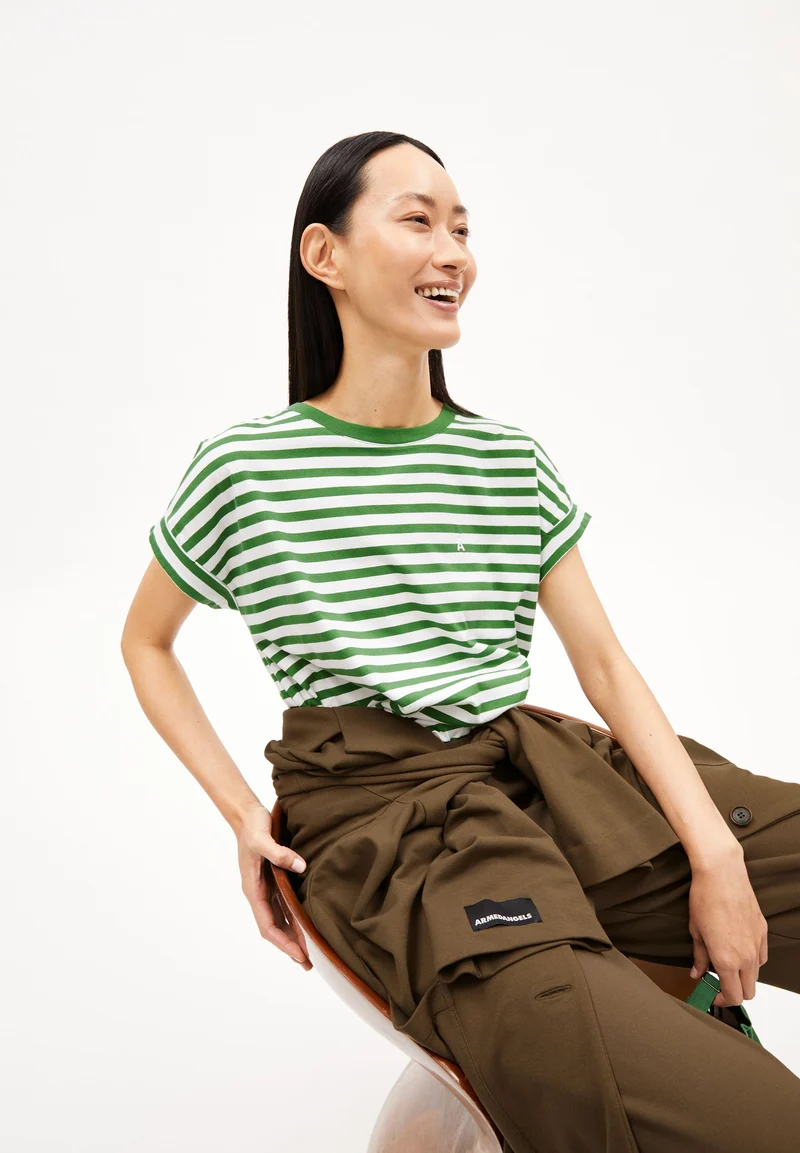 IDAARA GESTREIFTES T-SHIRT | white-ivy green