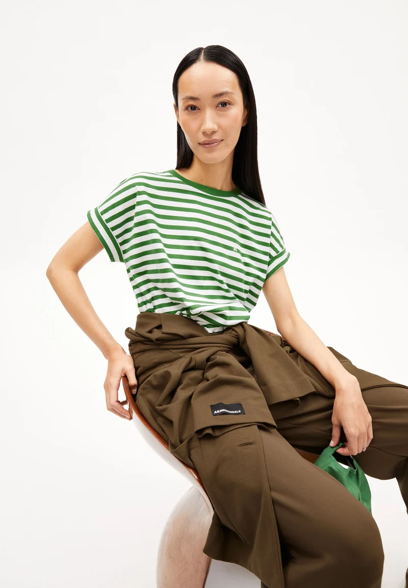 IDAARA GESTREIFTES T-SHIRT | white-ivy green
