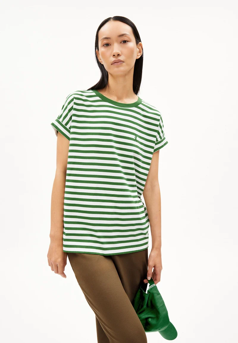 IDAARA GESTREIFTES T-SHIRT | white-ivy green