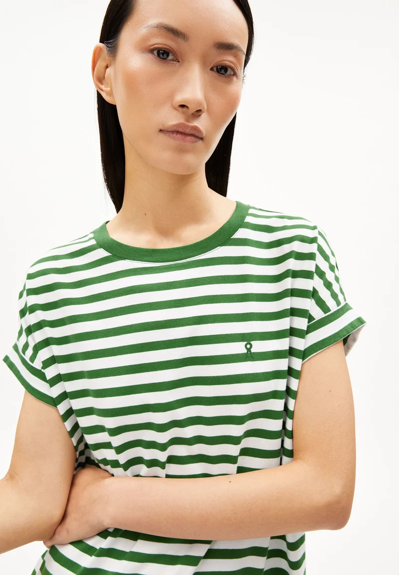 IDAARA GESTREIFTES T-SHIRT | white-ivy green
