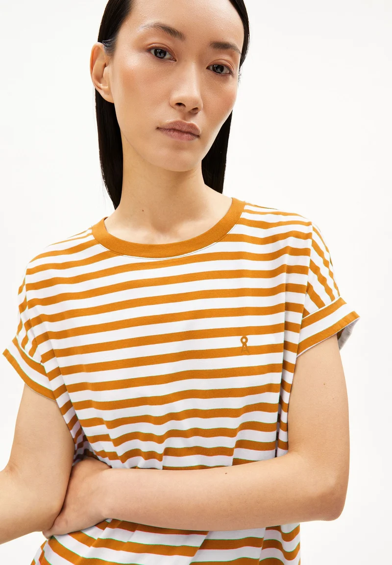 IDAARA GESTREIFTES T-SHIRT | white-light tangerine