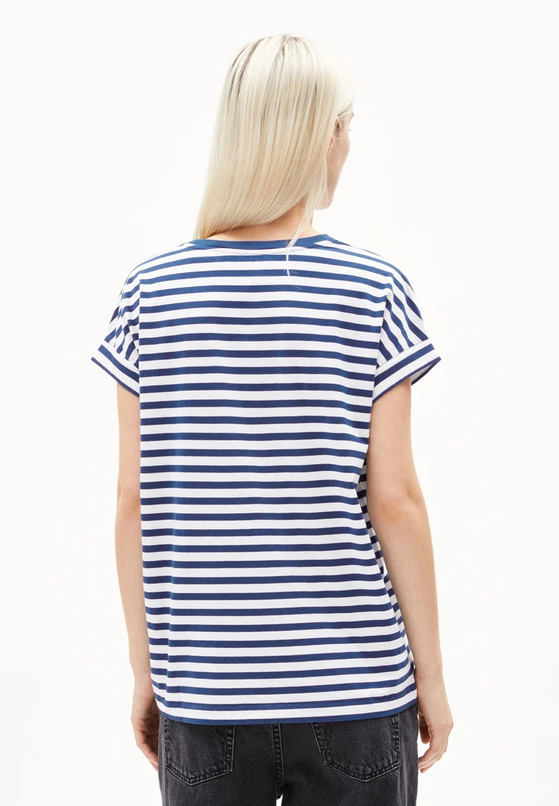 IDAARA GESTREIFTES T-SHIRT | white-lapis blue