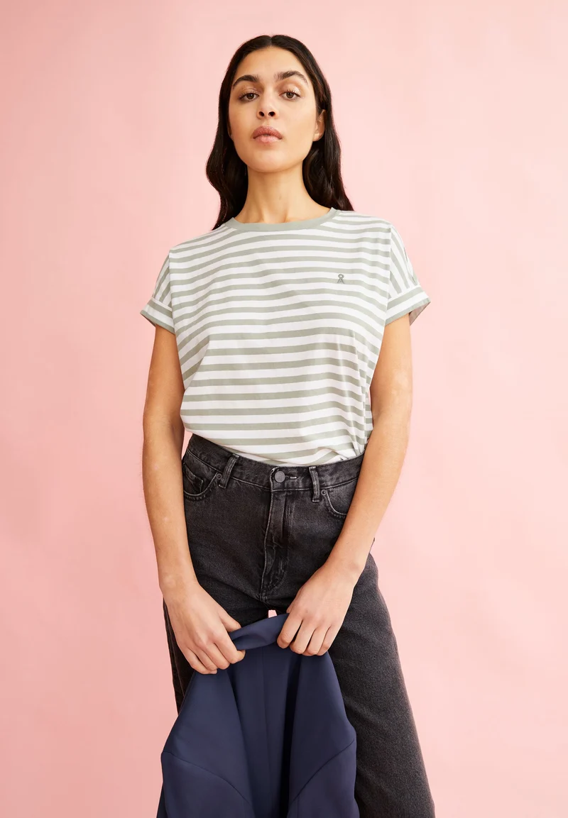 IDAARA GESTREIFTES T-SHIRT | white-seagreen