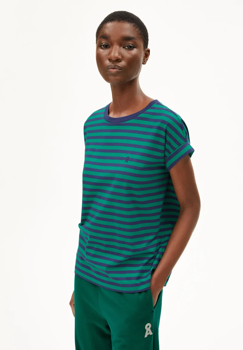 IDAARA GESTREIFTES T-SHIRT | emerald green-blue noon