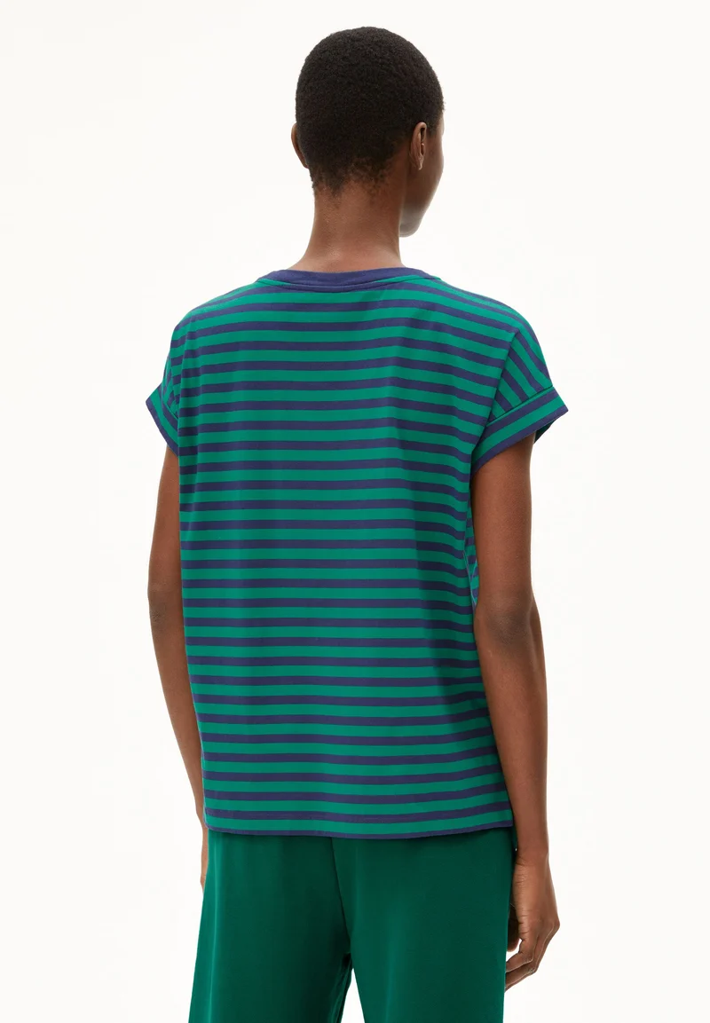 IDAARA GESTREIFTES T-SHIRT | emerald green-blue noon