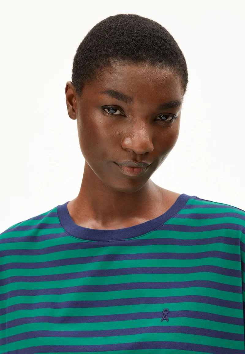 IDAARA GESTREIFTES T-SHIRT | emerald green-blue noon