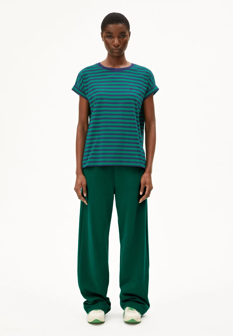 IDAARA GESTREIFTES T-SHIRT | emerald green-blue noon