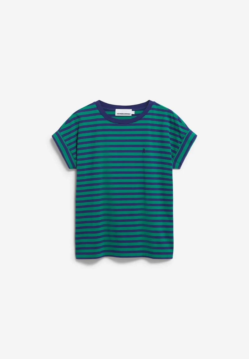 IDAARA GESTREIFTES T-SHIRT | emerald green-blue noon