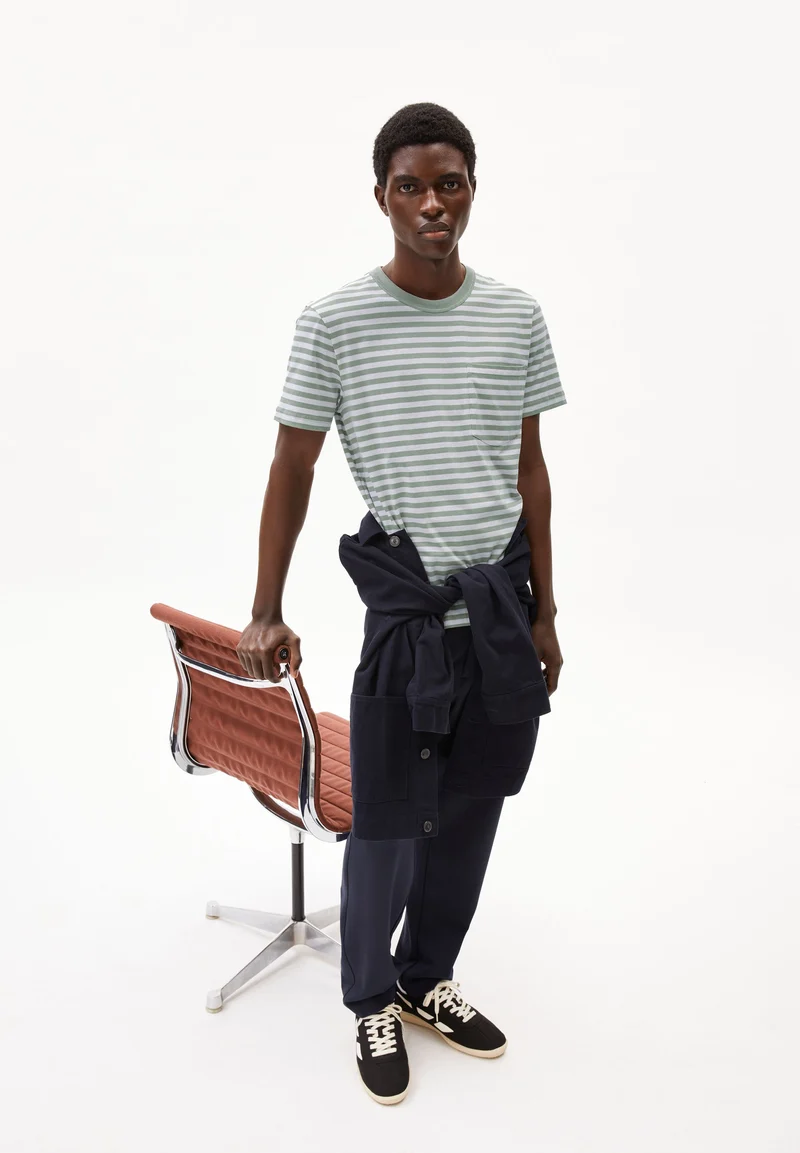 MAARKOS POCKET STRIPES | seagreen-broken white
