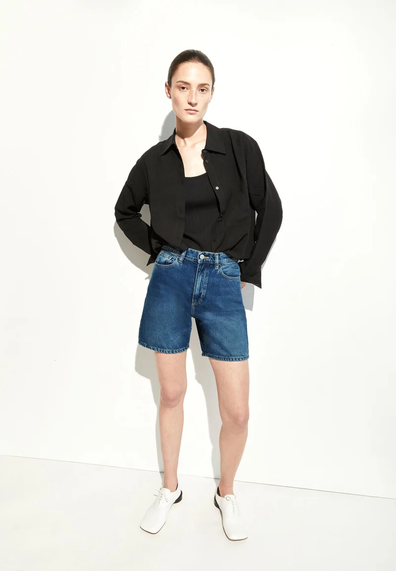SHEAARI HIGH WAIST JEANS-SHORTS | wavy blue