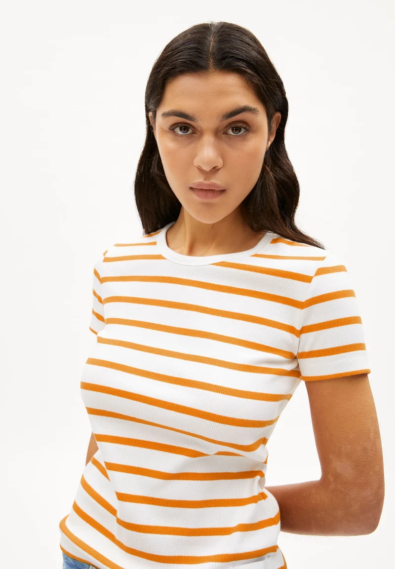 KARDAA GESTREIFTES RIPP-T-SHIRT | white-light tangerine