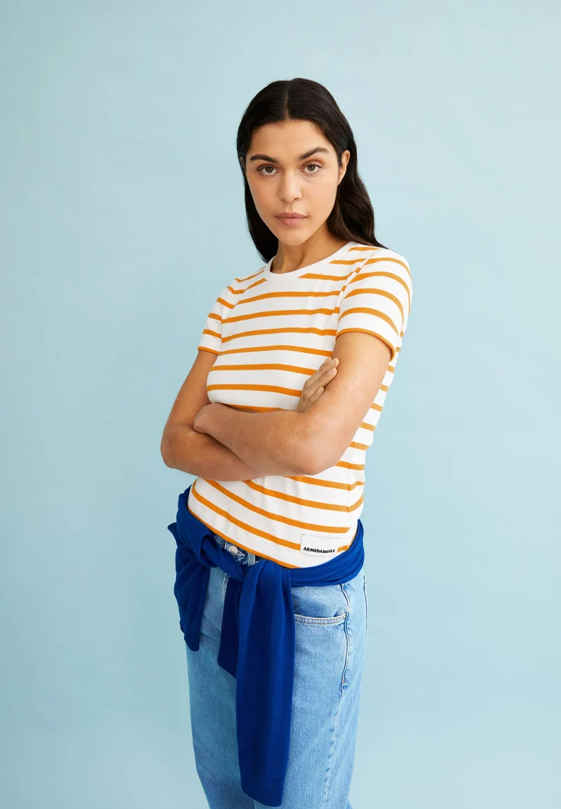KARDAA GESTREIFTES RIPP-T-SHIRT | white-light tangerine