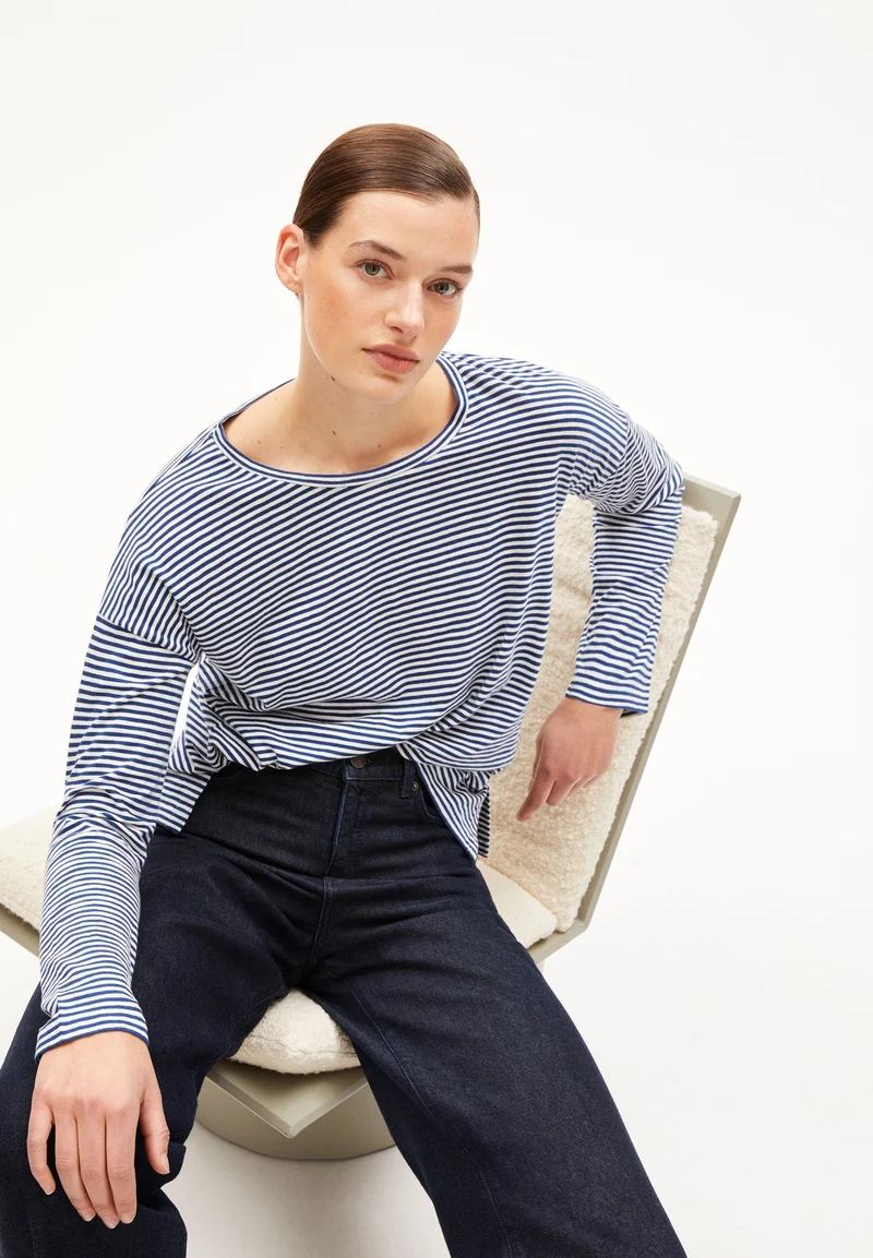 XIANAA GESTREIFTES LANGARMSHIRT | faded indigo-oatmilk