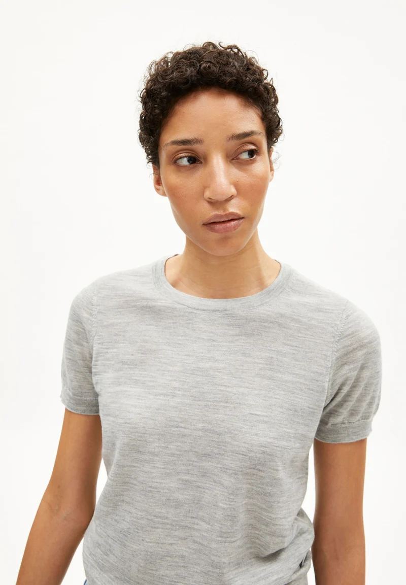 GUILIAA MERINO STRICK T-SHIRT | light grey melange