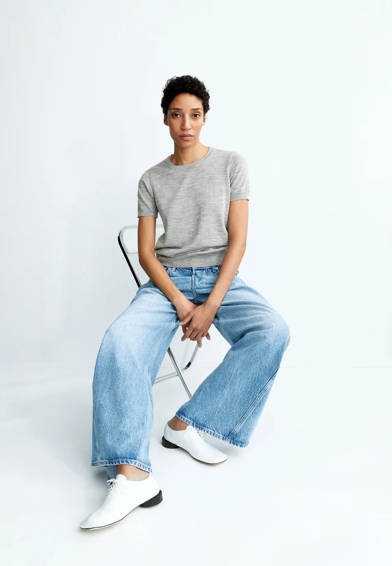 GUILIAA MERINO STRICK T-SHIRT | light grey melange