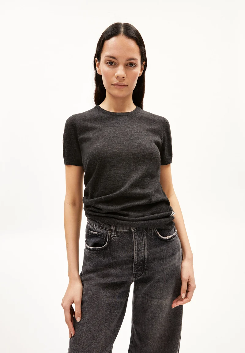 GUILIAA MERINO STRICK T-SHIRT | steel melange