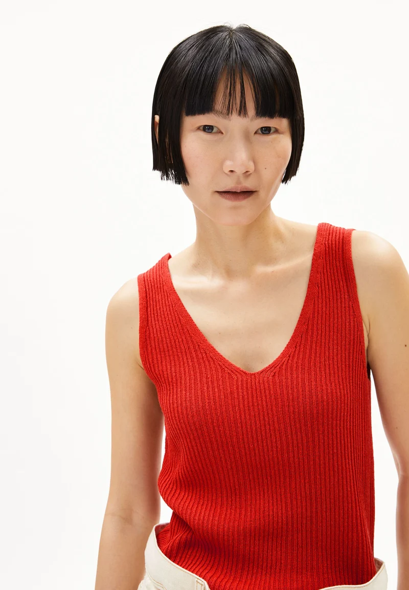 LEINEN-MIX STRICKTOP | coral blush