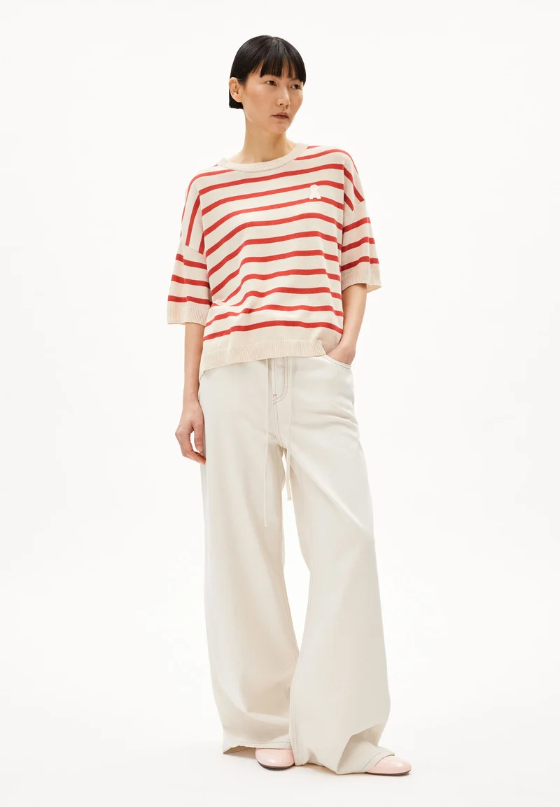 LIZAA LINO STRIPES | raw white-coral blush