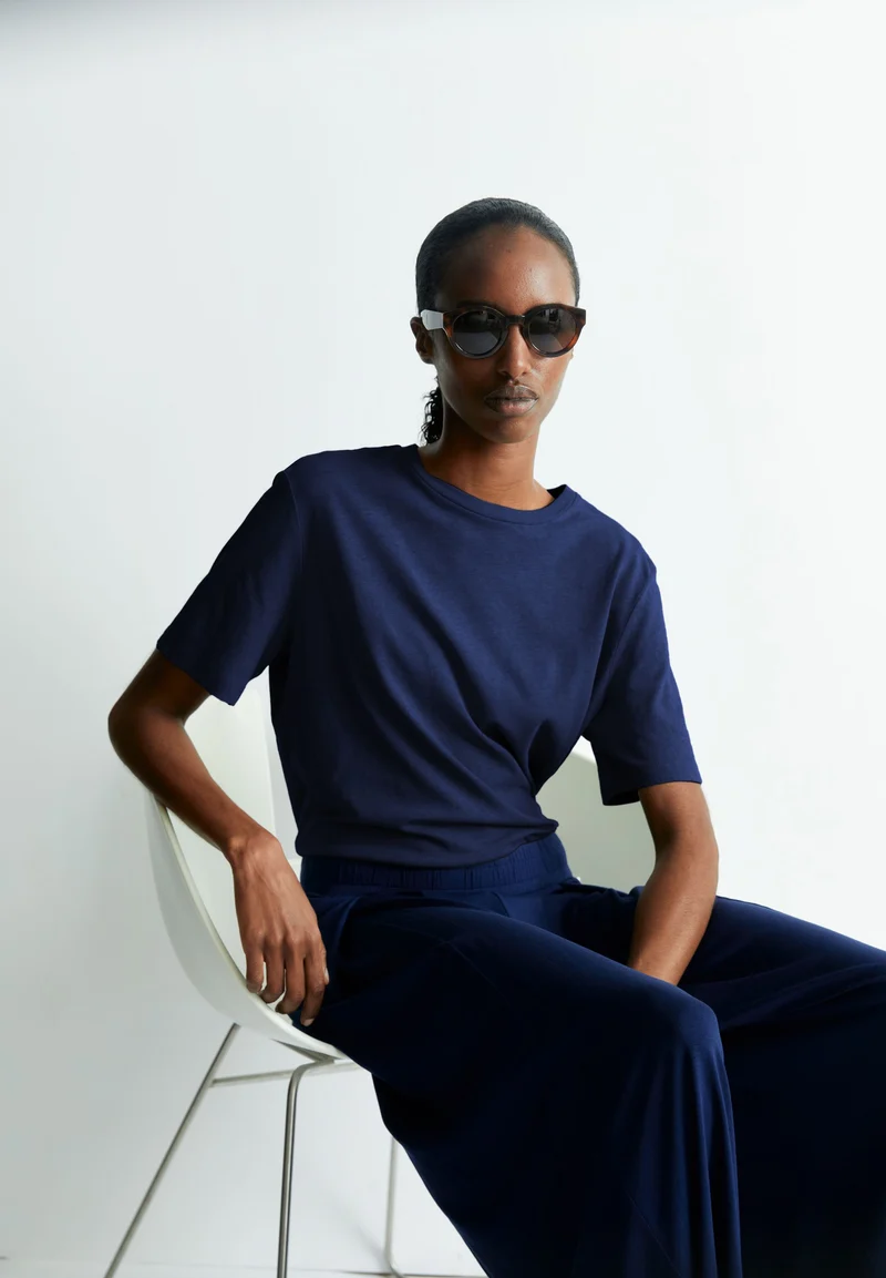 LUALAA LEINEN-MIX T-SHIRT | blue noon